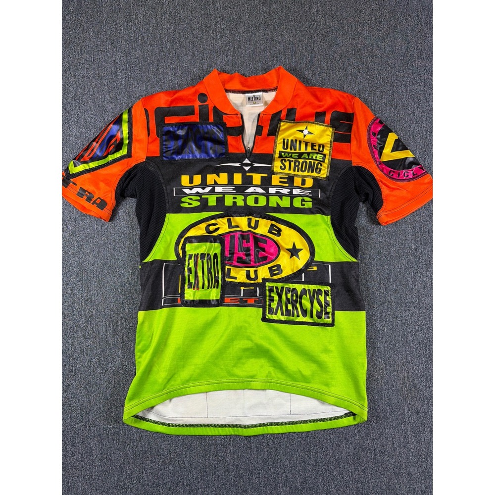 Meeting Sport Fitness Cycling Jersey Mens Large Neon Orange Green‎ Made in Italy